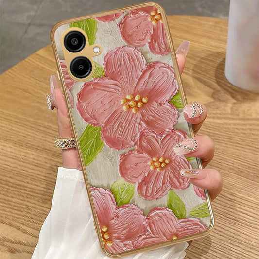 Samsung Galaxy A06 - Floral Series - Design 9 - Pink & Green - HQ Premium Shine Durable Golden Electroplate Case