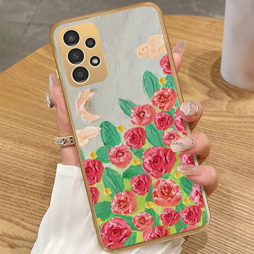 Samsung Galaxy A53 5G - Floral Series - Design 10 - Red & Green - HQ Premium Shine Durable Golden Electroplate Case