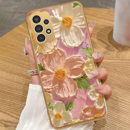 Samsung Galaxy A32 - Floral Series - Design 11 - White & Green - HQ Premium Shine Durable Golden Electroplate Case