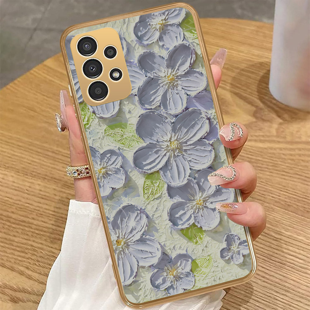 Samsung Galaxy A32 - Floral Series - Design 12 - Grey & Green - HQ Premium Shine Durable Golden Electroplate Case