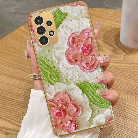 Samsung Galaxy A33 5G - Floral Series - Design 13 - Offwhite & Green - HQ Premium Shine Durable Golden Electroplate Case