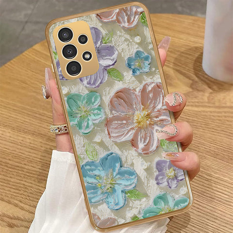 Samsung Galaxy A23 Cover - Floral Series - Design 14 - Blue & Purple - HQ Premium Shine Durable Golden Electroplate Case