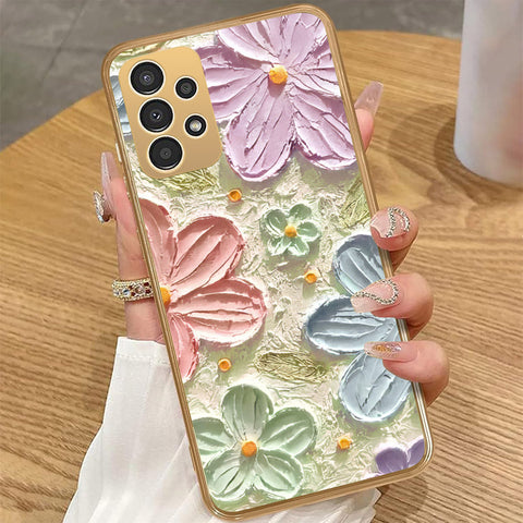 Samsung Galaxy A33 5G - Floral Series - Design 15 - Blue & Green - HQ Premium Shine Durable Golden Electroplate Case