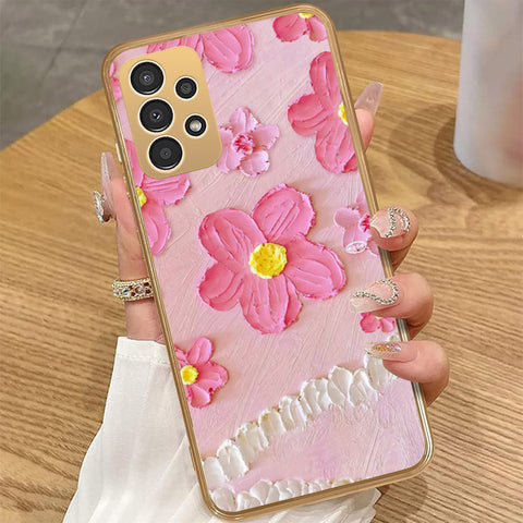 Samsung Galaxy A13 Cover - Floral Series - Design 2 - Pink - HQ Premium Shine Durable Golden Electroplate Case