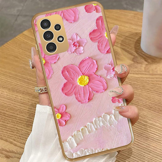 Samsung Galaxy A53 5G - Floral Series - Design 2 - Pink - HQ Premium Shine Durable Golden Electroplate Case