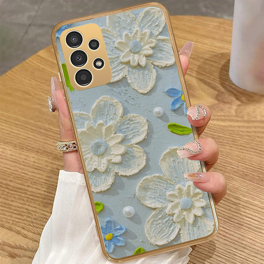 Samsung Galaxy A33 5G - Floral Series - Design 3 - Sky Blue - HQ Premium Shine Durable Golden Electroplate Case