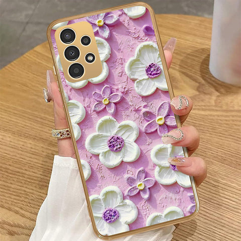 Samsung Galaxy A23 Cover - Floral Series - Design 4 - Purple & White - HQ Premium Shine Durable Golden Electroplate Case
