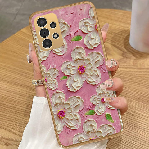 Samsung Galaxy A32 - Floral Series - Design 5 - Pink & White - HQ Premium Shine Durable Golden Electroplate Case