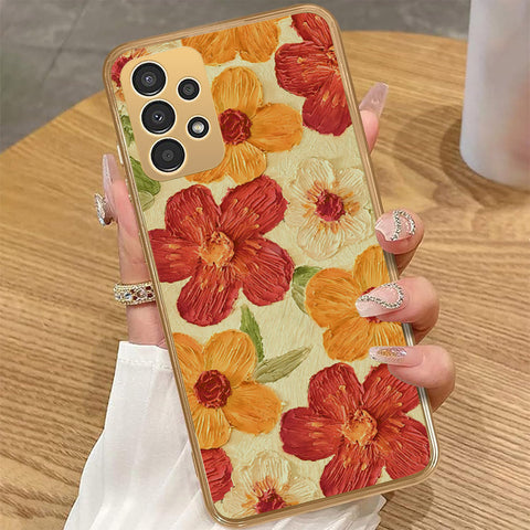 Samsung Galaxy A72 Cover - Floral Series - Design 6 - Red & Orange - HQ Premium Shine Durable Golden Electroplate Case