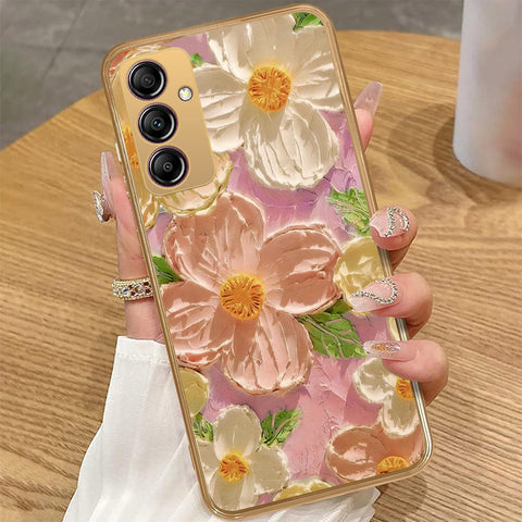 Samsung Galaxy A14 - Floral Series - Design 11 - White & Green - HQ Premium Shine Durable Golden Electroplate Case