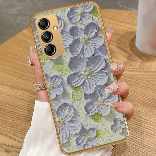 Samsung Galaxy A14 - Floral Series - Design 12 - Grey & Green - HQ Premium Shine Durable Golden Electroplate Case