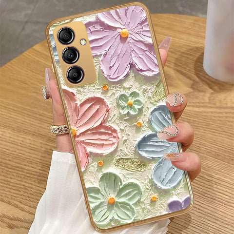 Samsung Galaxy A14 - Floral Series - Design 15 - Blue & Green - HQ Premium Shine Durable Golden Electroplate Case