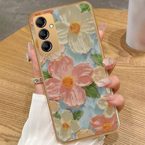 Samsung Galaxy A14 - Floral Series - Design 16 - Cyan & Pink - HQ Premium Shine Durable Golden Electroplate Case