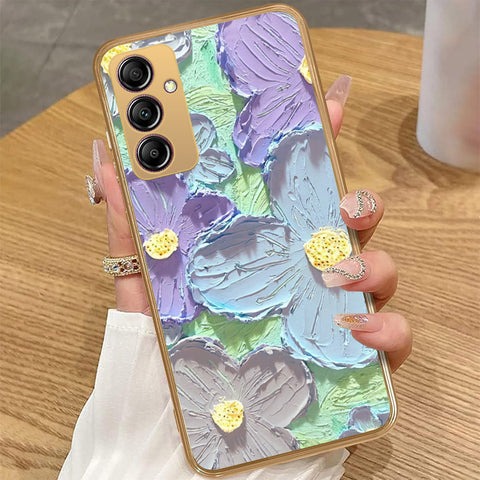 Samsung Galaxy A14 - Floral Series - Design 1 - Purple & Aqua - HQ Premium Shine Durable Golden Electroplate Case