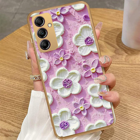 Samsung Galaxy A14 - Floral Series - Design 4 - Purple & White - HQ Premium Shine Durable Golden Electroplate Case