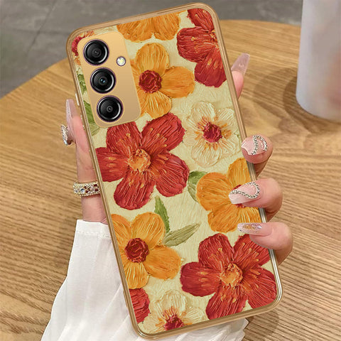 Samsung Galaxy A14 - Floral Series - Design 6 - Red & Orange - HQ Premium Shine Durable Golden Electroplate Case