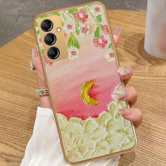 Samsung Galaxy A14 - Floral Series - Design 7 - Pink & Yellow - HQ Premium Shine Durable Golden Electroplate Case