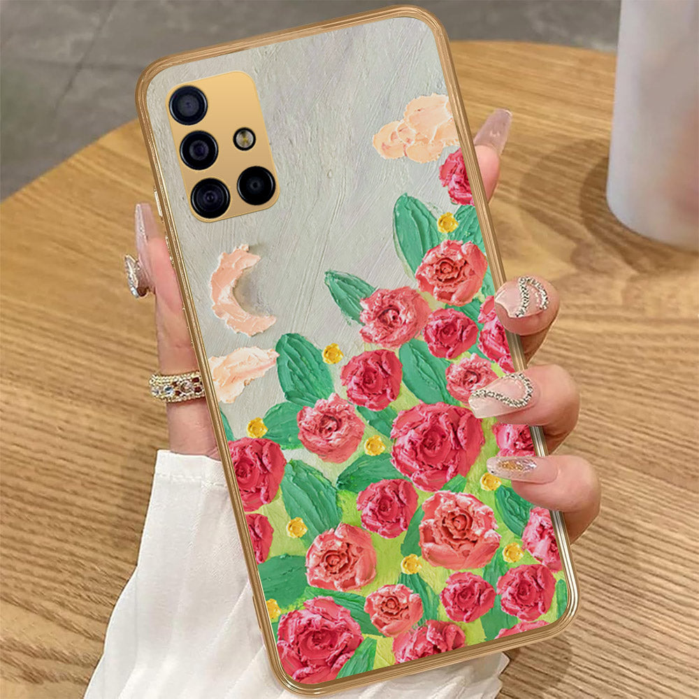 Samsung Galaxy A51 - Floral Series - Design 10 - Red & Green - HQ Premium Shine Durable Golden Electroplate Case