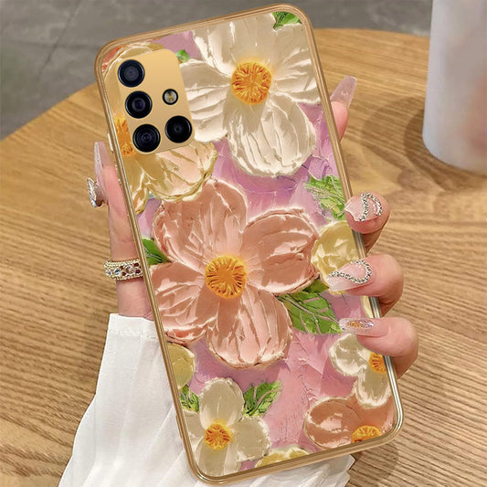 Samsung Galaxy A71 - Floral Series - Design 11 - White & Green - HQ Premium Shine Durable Golden Electroplate Case