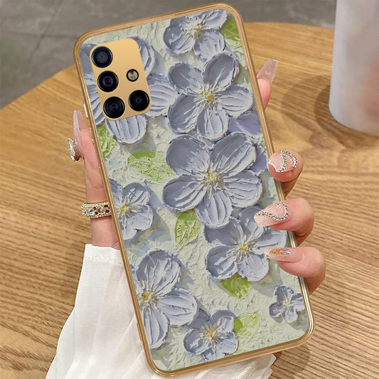 Samsung Galaxy A71 - Floral Series - Design 12 - Grey & Green - HQ Premium Shine Durable Golden Electroplate Case