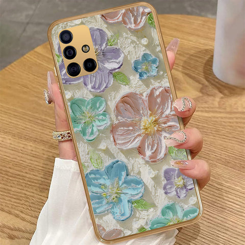Samsung Galaxy A71 - Floral Series - Design 14 - Blue & Purple - HQ Premium Shine Durable Golden Electroplate Case