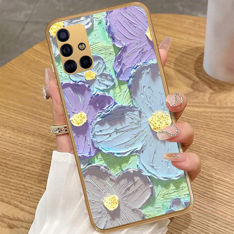Samsung Galaxy A71 - Floral Series - Design 1 - Purple & Aqua - HQ Premium Shine Durable Golden Electroplate Case