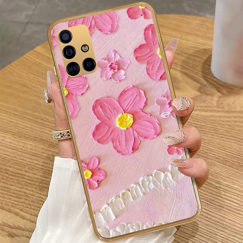Samsung Galaxy A51 - Floral Series - Design 2 - Pink - HQ Premium Shine Durable Golden Electroplate Case