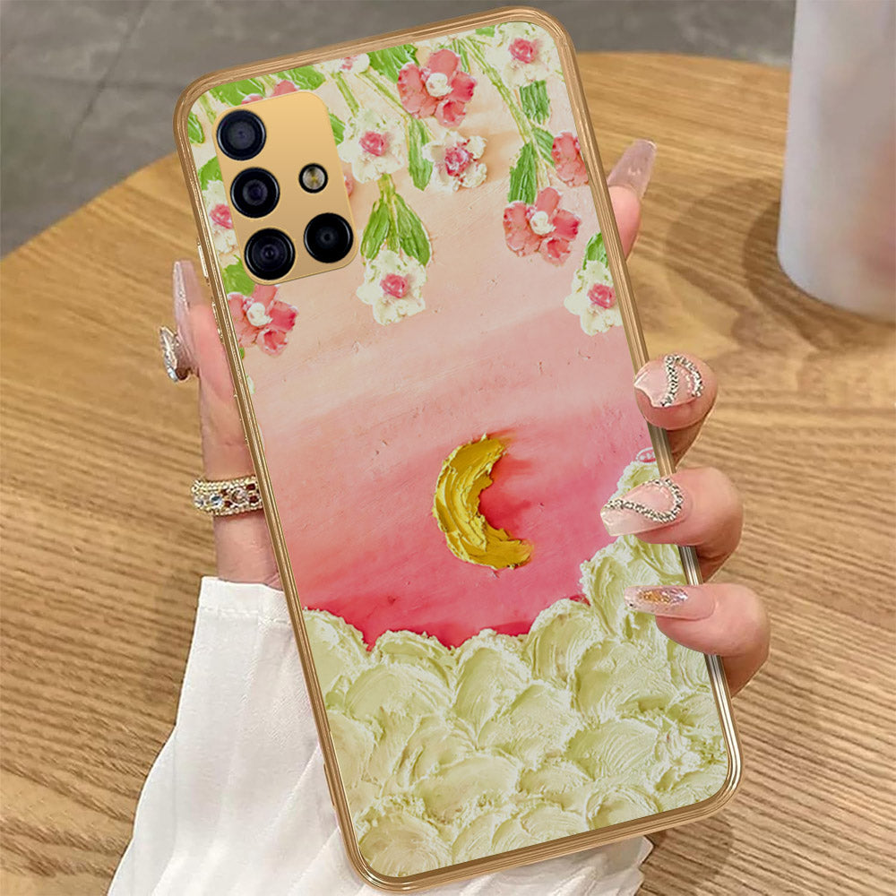 Samsung Galaxy A51 - Floral Series - Design 7 - Pink & Yellow - HQ Premium Shine Durable Golden Electroplate Case