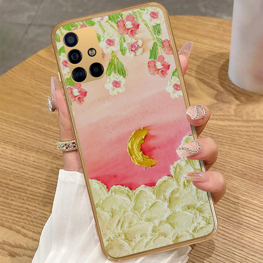 Samsung Galaxy A51 - Floral Series - Design 7 - Pink & Yellow - HQ Premium Shine Durable Golden Electroplate Case