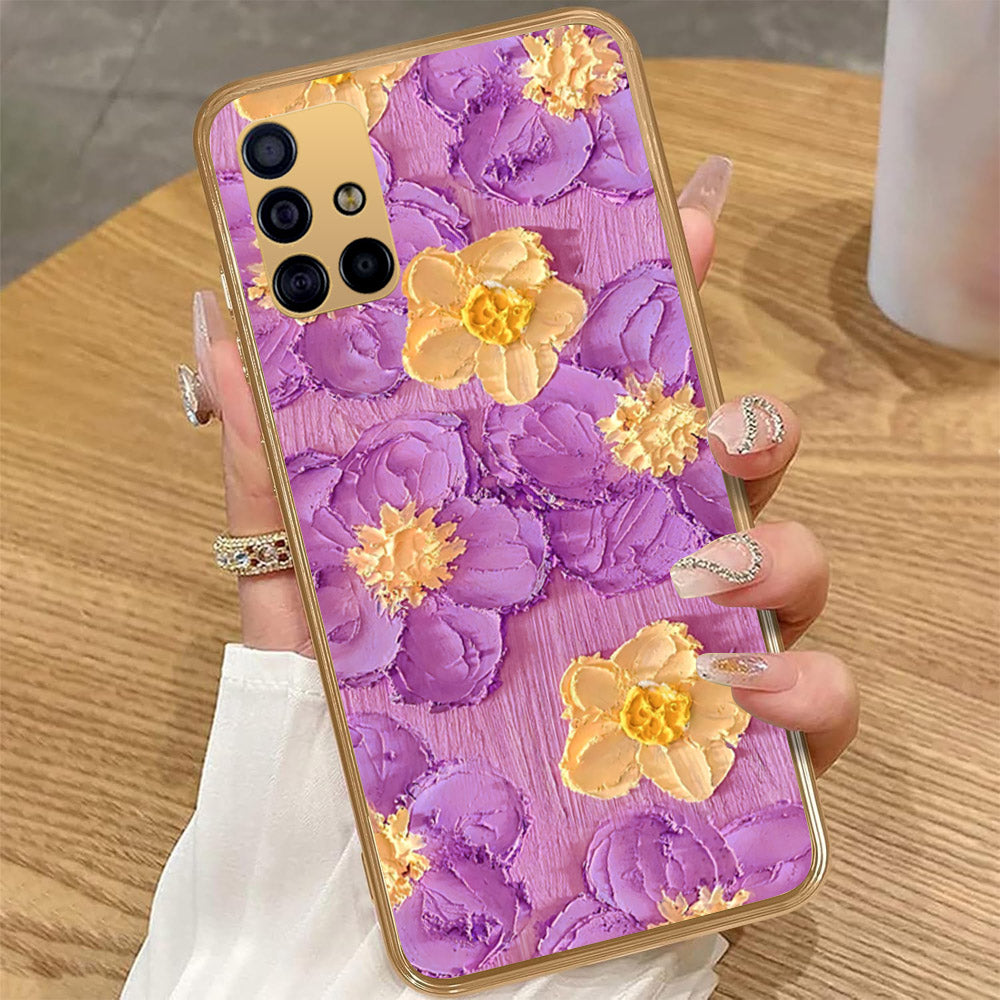 Samsung Galaxy A51 - Floral Series - Design 8 - Purple & Yellow - HQ Premium Shine Durable Golden Electroplate Case