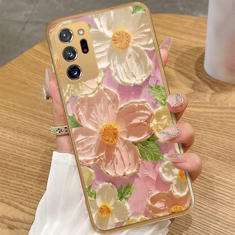 Samsung Galaxy Note 20 Ultra - Floral Series - Design 11 - White & Green - HQ Premium Shine Durable Golden Electroplate Case