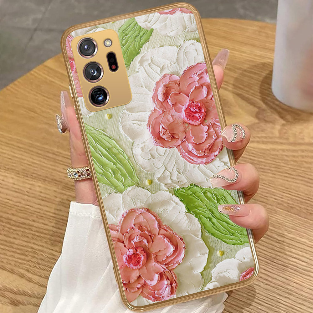 Samsung Galaxy Note 20 Ultra - Floral Series - Design 13 - Offwhite & Green - HQ Premium Shine Durable Golden Electroplate Case