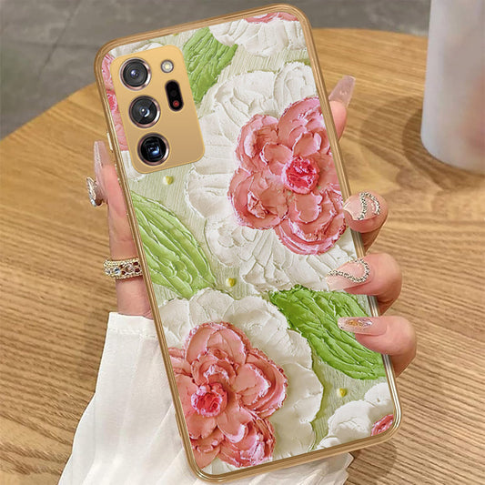 Samsung Galaxy Note 20 Ultra - Floral Series - Design 13 - Offwhite & Green - HQ Premium Shine Durable Golden Electroplate Case