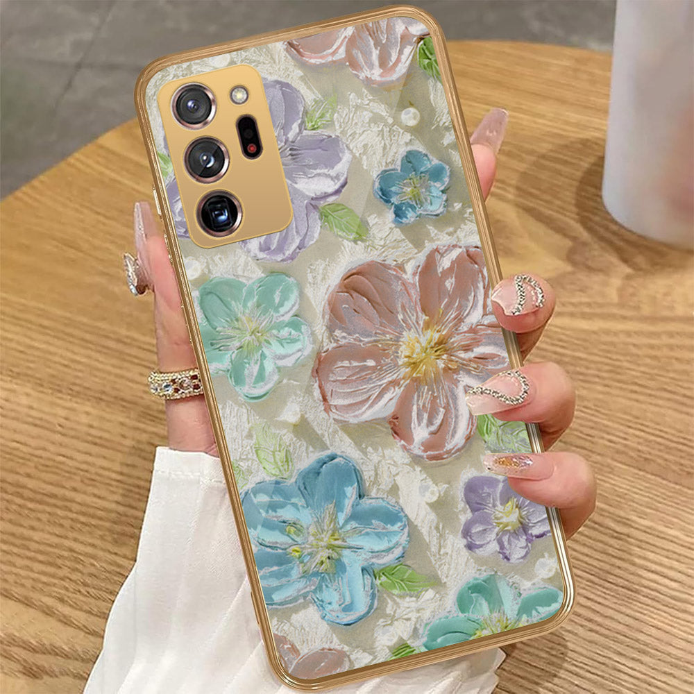 Samsung Galaxy Note 20 Ultra - Floral Series - Design 14 - Blue & Purple - HQ Premium Shine Durable Golden Electroplate Case