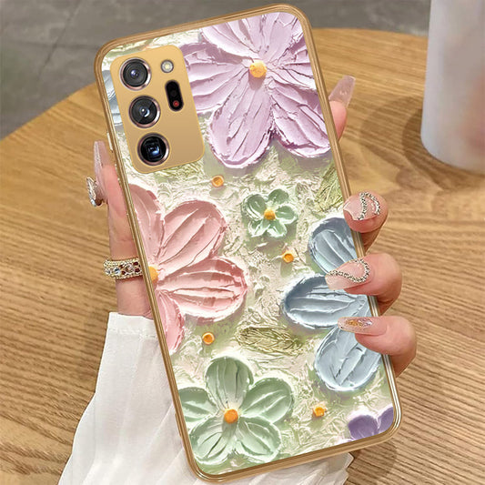 Samsung Galaxy Note 20 Ultra - Floral Series - Design 15 - Blue & Green - HQ Premium Shine Durable Golden Electroplate Case