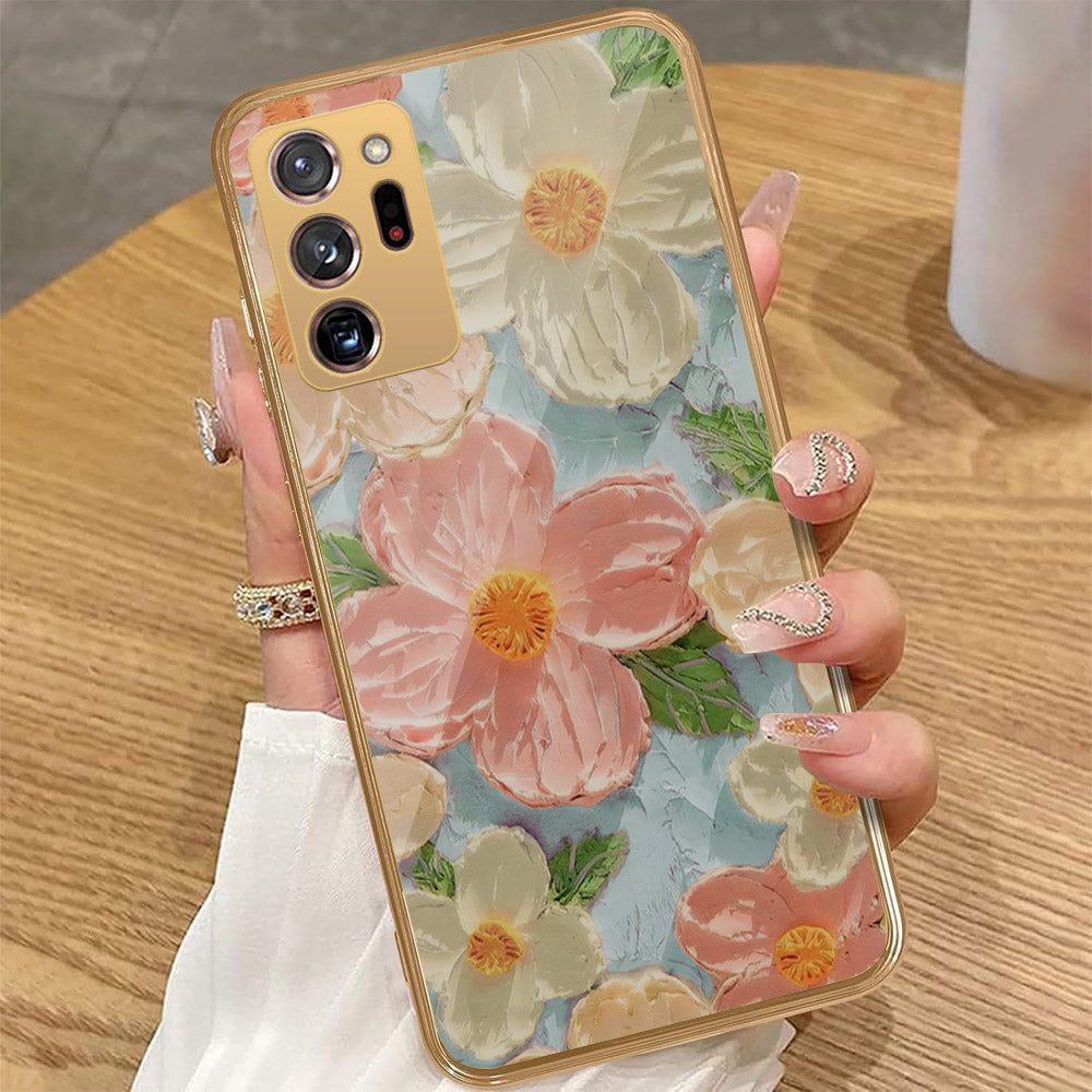Samsung Galaxy Note 20 Ultra - Floral Series - Design 16 - Cyan & Pink - HQ Premium Shine Durable Golden Electroplate Case
