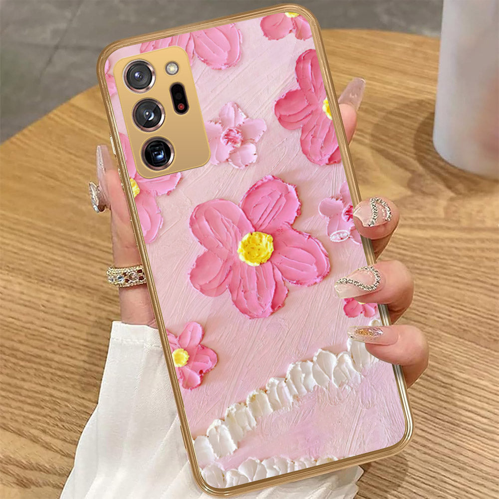 Samsung Galaxy Note 20 Ultra - Floral Series - Design 2 - Pink - HQ Premium Shine Durable Golden Electroplate Case