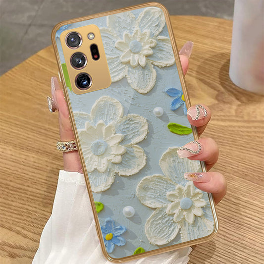 Samsung Galaxy Note 20 Ultra - Floral Series - Design 3 - Sky Blue - HQ Premium Shine Durable Golden Electroplate Case