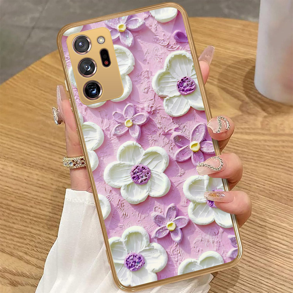Samsung Galaxy Note 20 Ultra - Floral Series - Design 4 - Purple & White - HQ Premium Shine Durable Golden Electroplate Case