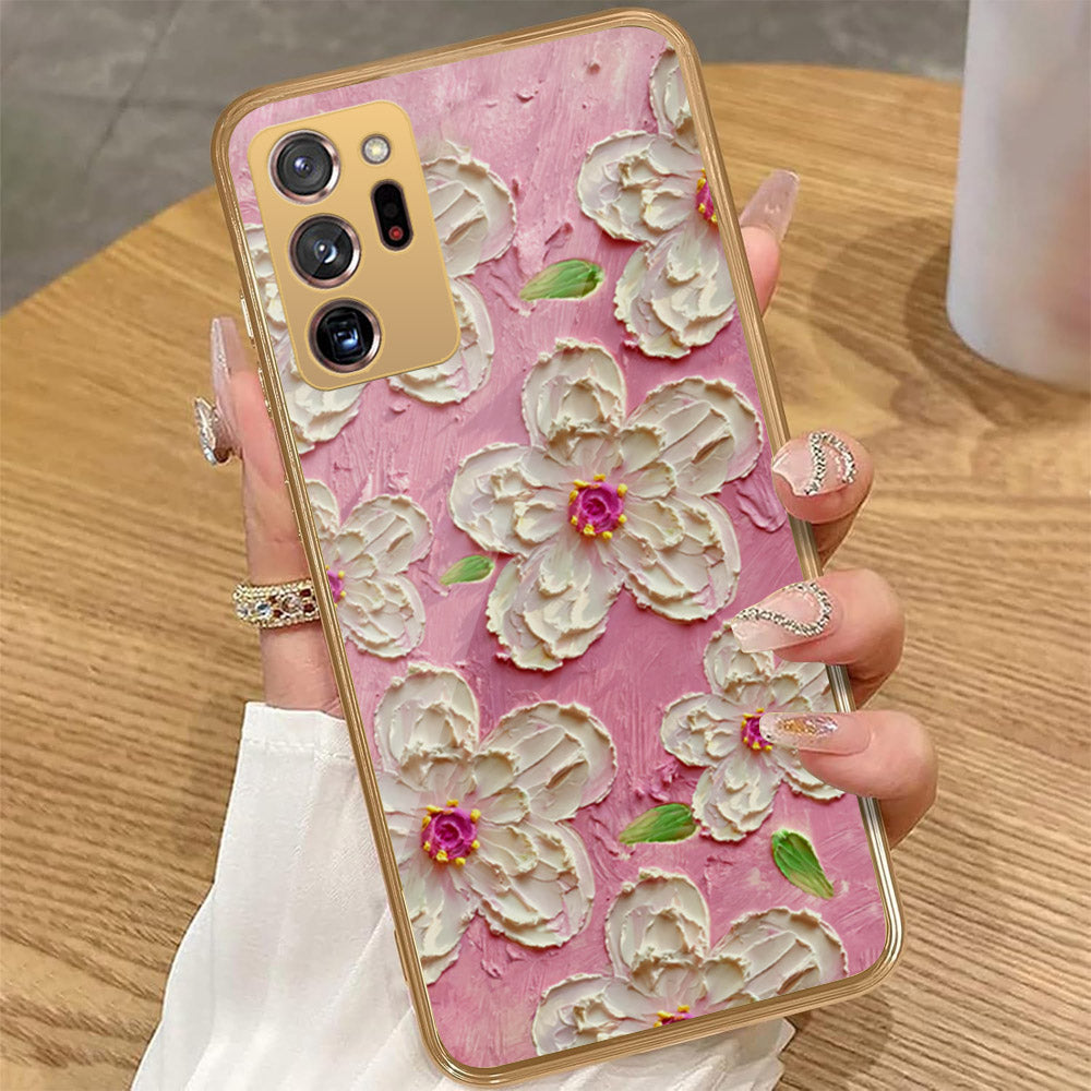 Samsung Galaxy Note 20 Ultra - Floral Series - Design 5 - Pink & White - HQ Premium Shine Durable Golden Electroplate Case