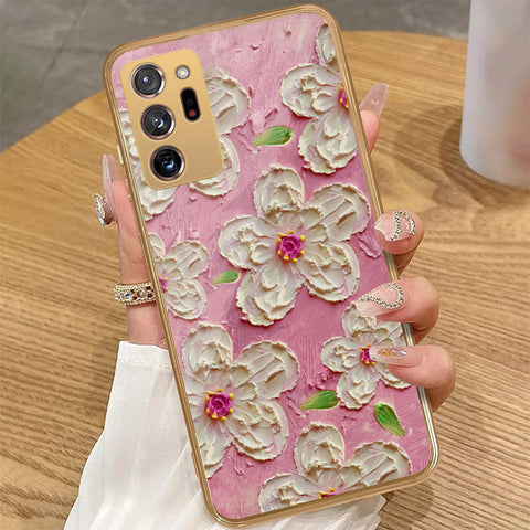Samsung Galaxy Note 20 Ultra - Floral Series - Design 5 - Pink & White - HQ Premium Shine Durable Golden Electroplate Case
