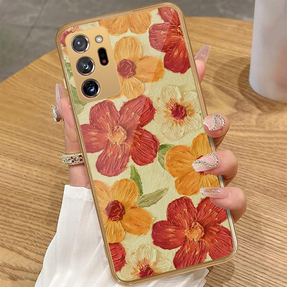 Samsung Galaxy Note 20 Ultra - Floral Series - Design 6 - Red & Orange - HQ Premium Shine Durable Golden Electroplate Case