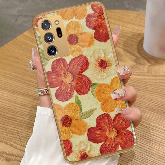 Samsung Galaxy Note 20 Ultra - Floral Series - Design 6 - Red & Orange - HQ Premium Shine Durable Golden Electroplate Case