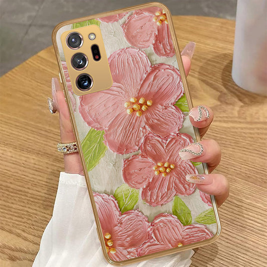 Samsung Galaxy Note 20 Ultra - Floral Series - Design 9 - Pink & Green - HQ Premium Shine Durable Golden Electroplate Case