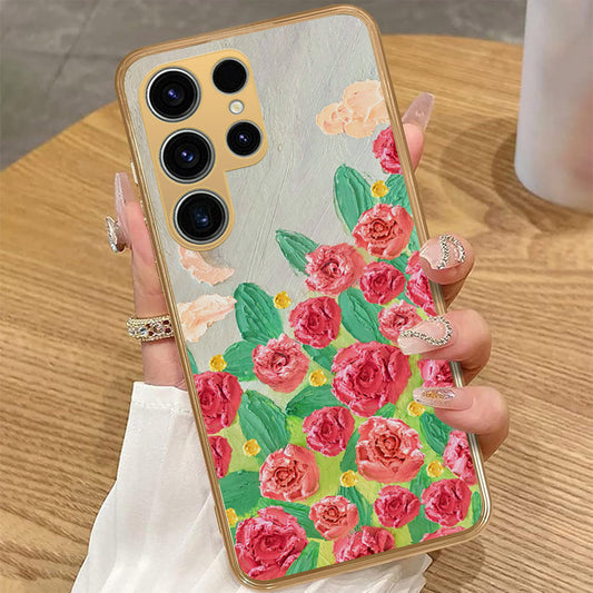 Samsung Galaxy S22 5G - Floral Series - Design 10 - Red & Green - HQ Premium Shine Durable Golden Electroplate Case