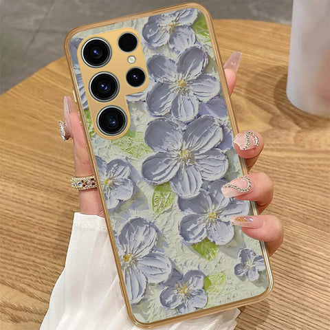 Samsung Galaxy S25 Ultra - Floral Series - Design 12 - Grey & Green - HQ Premium Shine Durable Golden Electroplate Case