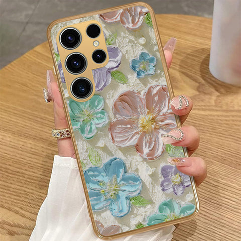 Samsung Galaxy S23 5G - Floral Series - Design 14 - Blue & Purple - HQ Premium Shine Durable Golden Electroplate Case