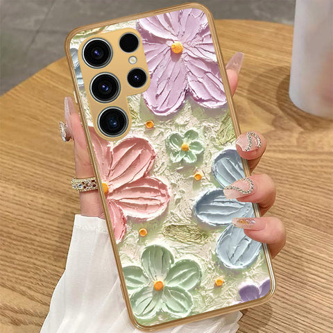 Samsung Galaxy S23 5G - Floral Series - Design 15 - Blue & Green - HQ Premium Shine Durable Golden Electroplate Case