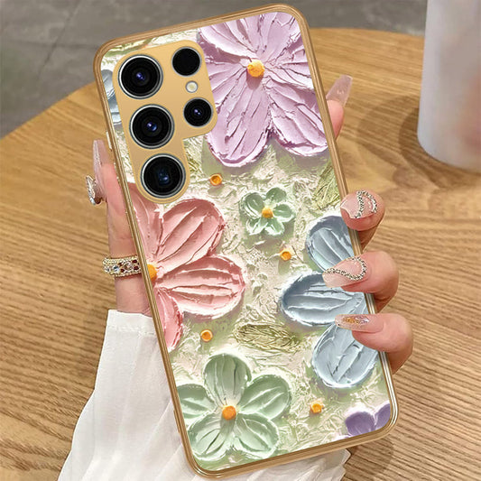 Samsung Galaxy S24 - Floral Series - Design 15 - Blue & Green - HQ Premium Shine Durable Golden Electroplate Case