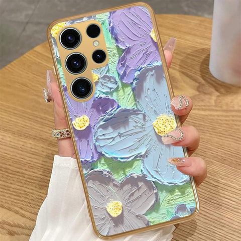 Samsung Galaxy S24 - Floral Series - Design 1 - Purple & Aqua - HQ Premium Shine Durable Golden Electroplate Case